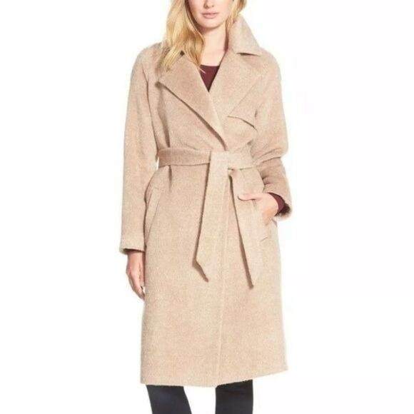 Trina Turk Beige Delaney Long Wrap Trench Wool Alpaca Blend Classic Coat 14 - Picture 1 of 10
